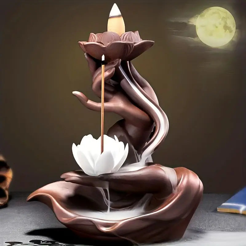 Lotus Waterfall Incense Burner in Purple Clay Ceramic