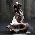 Lotus Waterfall Incense Burner in Purple Clay Ceramic