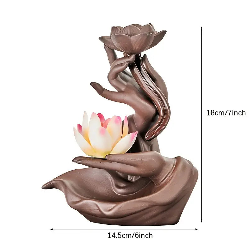 Lotus Waterfall Incense Burner in Purple Clay Ceramic