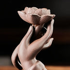 Lotus Waterfall Incense Burner in Purple Clay Ceramic