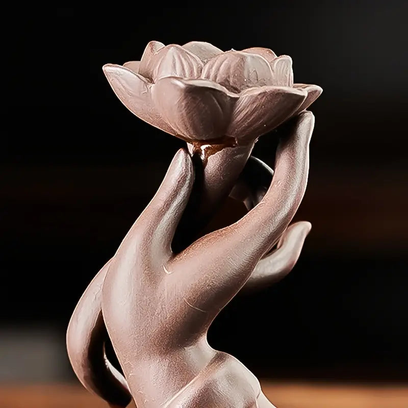 Lotus Waterfall Incense Burner in Purple Clay Ceramic